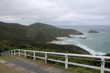 Fototapeta premium View from Smoky Cape Lighthouse to North Smoky Beach, New South Wales Australia