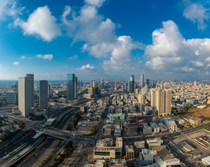 Tel Aviv Skyline At Sunset,  Tel Aviv Cityscape Aerial View,  Israel