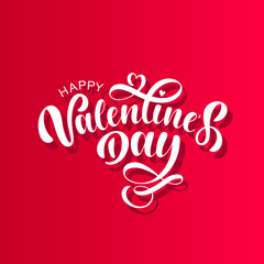 Hand drawn elegant modern brush lettering of Happy Valentines Day isolated on pink background. Vector illustration. 