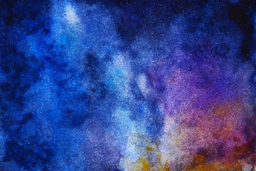 Fototapeta na wymiar Abstract color watercolor shape - violet background. Dark sky and space with stars for book, poster, card,