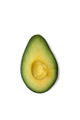 Half avocado. Seedless avocado isolated on the white background.