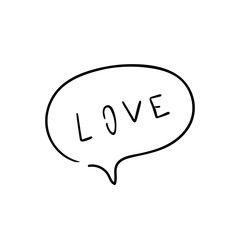 Speech bubble with dialog word love. Dialog text on white background