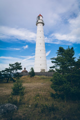 Fototapeta na wymiar Tahkuna lighthouse by the coast of Baltic sea on an Estonian island Hiijumaa