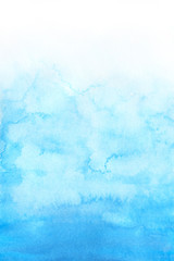 Sky blue watercolor abstract background. Gradient fill. Hand drawn texture. Piece of heaven.