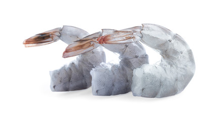 Fresh raw shrimps isolated on white. Healthy seafood - obrazy, fototapety, plakaty