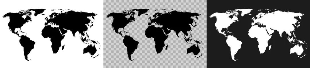Poster Wereldkaart instellen op witte, transparante en grijze achtergrond, continenten van de planeet - Stockvector © dlyastokiv