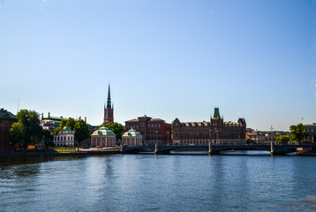 Obraz premium Cityscape of Gamla Stan Old Town Stockholm city at sunny day, Sweden 