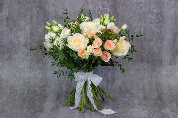 Fresh composition of bright flowers close-up work of florist decorative background