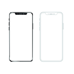 Smartphone mockup and outline . New black frameless smartphone mockup with white screen. Isolated on white  background.