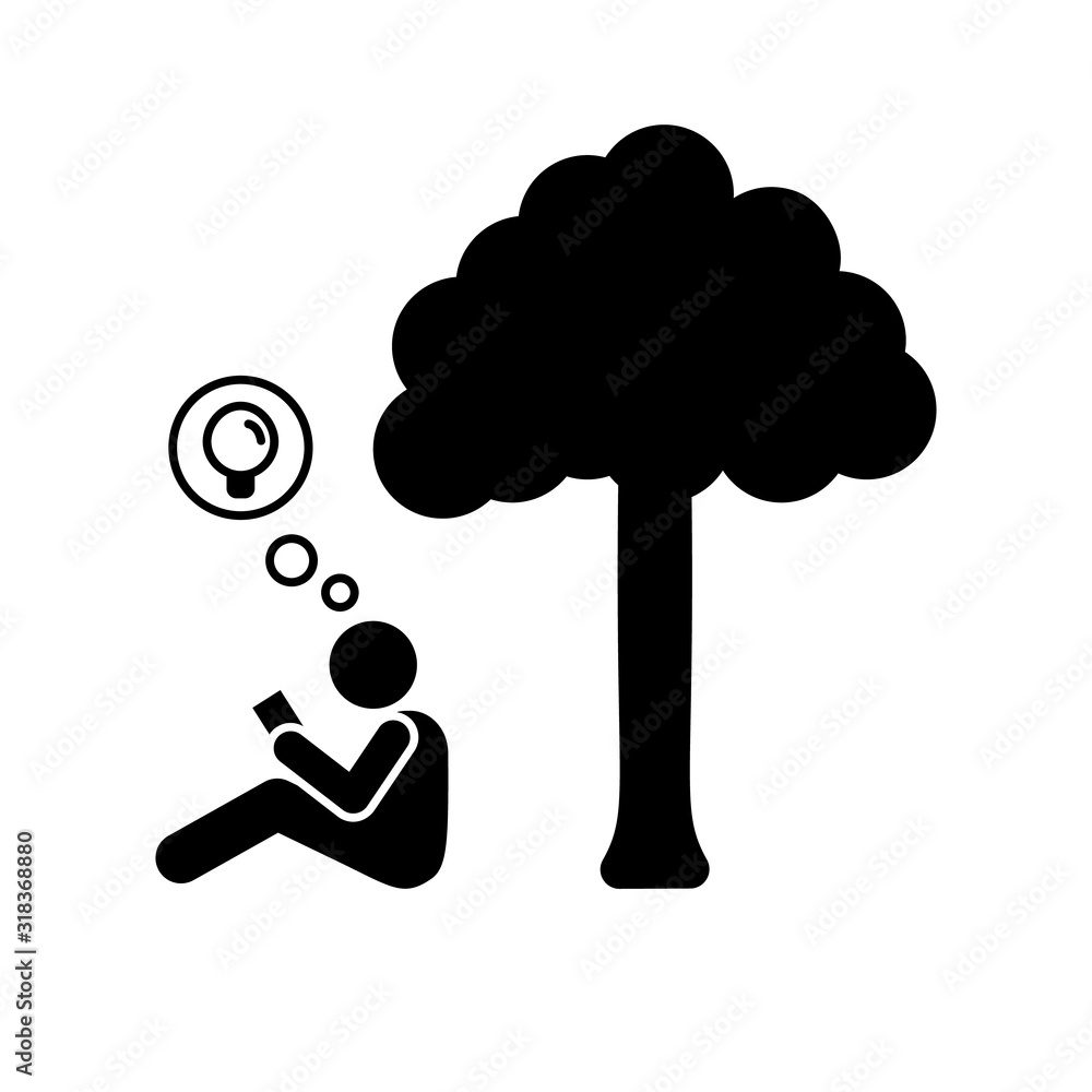 Poster man have idea in forest icon. simple pictogram of human with idea icons for ui and ux, website or mo