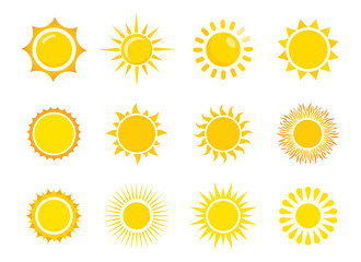 Brightness Icons, Intensity Setting. Sun icons. Vector Illustration