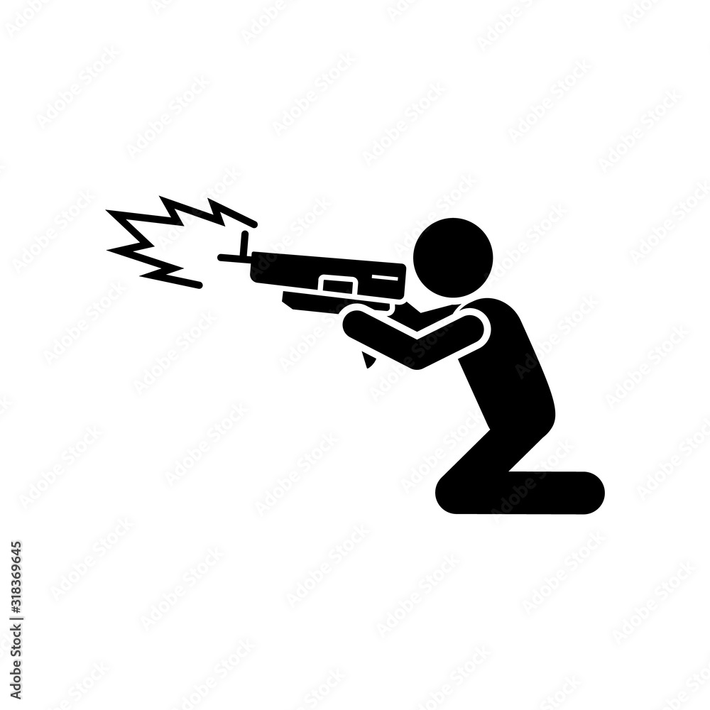 Poster gun man bomb icon. simple warning armed man icons for ui and ux website or mobile application