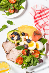 Keto diet plate on white table.