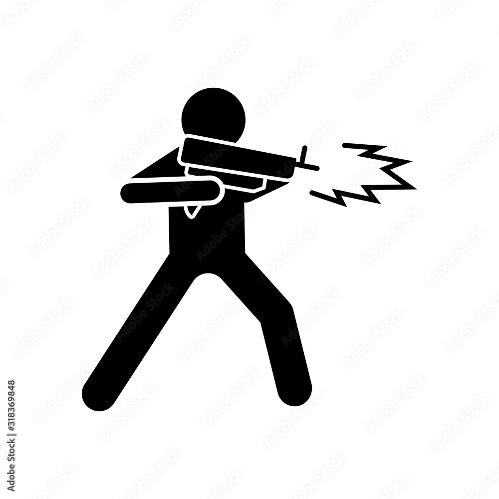 Poster gun man shoot icon. simple warning armed man icons for ui and ux website or mobile application