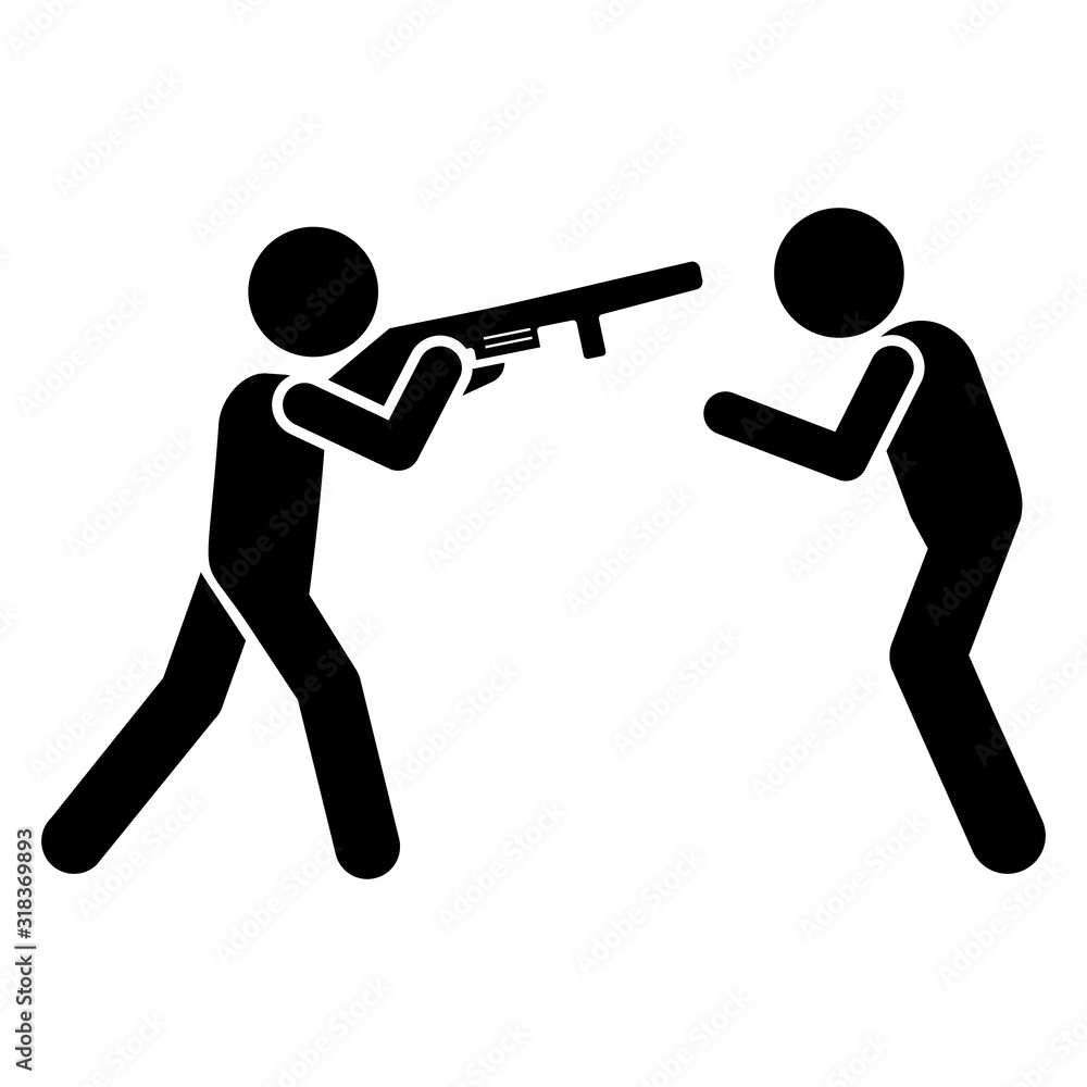 Poster gun men murder icon. simple warning armed man icons for ui and ux website or mobile application