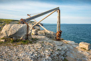 Portland Bill with the corroding remains of a disused quarry hoist