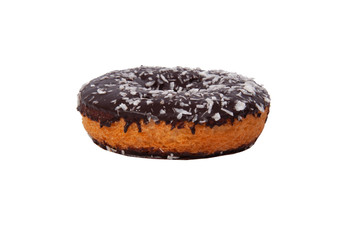 Fresh chocolate donut with coconut isolated on the white