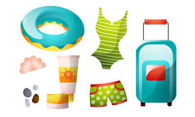 Set of items for summer holidays on beach vector illustration