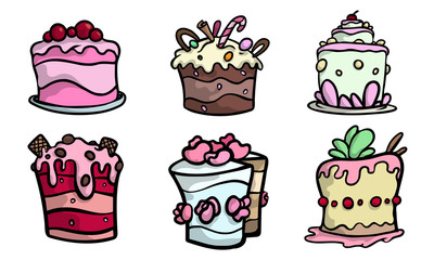 Sweet cakes with cream and decorations vector illustration
