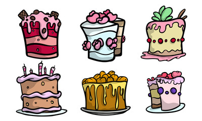 Sweet cakes with cream and decorations for holiday vector illustration