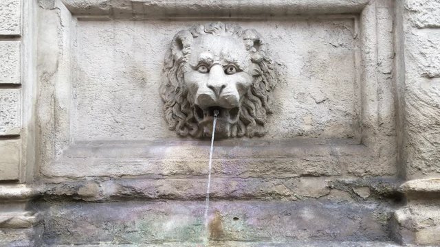 Ancient lion head fountain located in Bologna, Italy