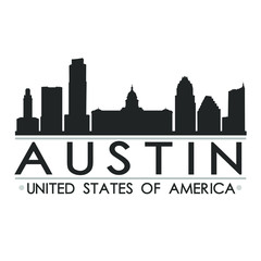 Fototapeta premium Austin Texas Skyline. Silhouette Design City Vector Art. Landmark Illustration Logo.