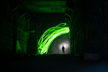 Laser in abandoned building mystery person magic spiritual spirit horoscope magic dark abandoned bunker