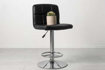 Chair with cactus near white wall. Hemorrhoids concept