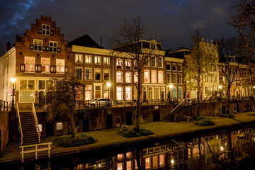 Fototapeta na wymiar Utrecht Oudegracht Canal Houses at Night