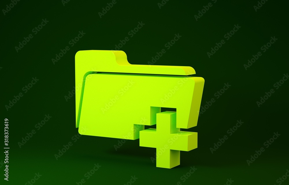 Poster yellow add new folder icon isolated on green background. new folder file sign. copy document icon. a
