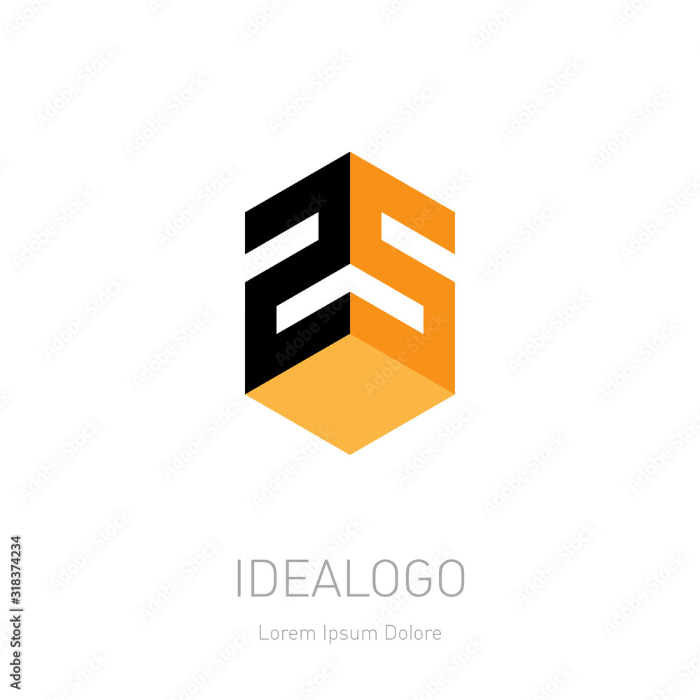 Poster 3d logo of anniversary or monogram with number 25. vector design element or icon.