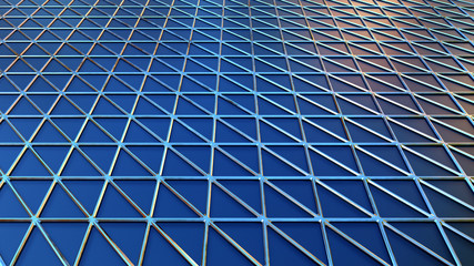 metal structure blue glass perspective background 3D illustration