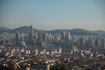 Fototapeta na wymiar unplanned urbanisation with skyscraper in air pollution