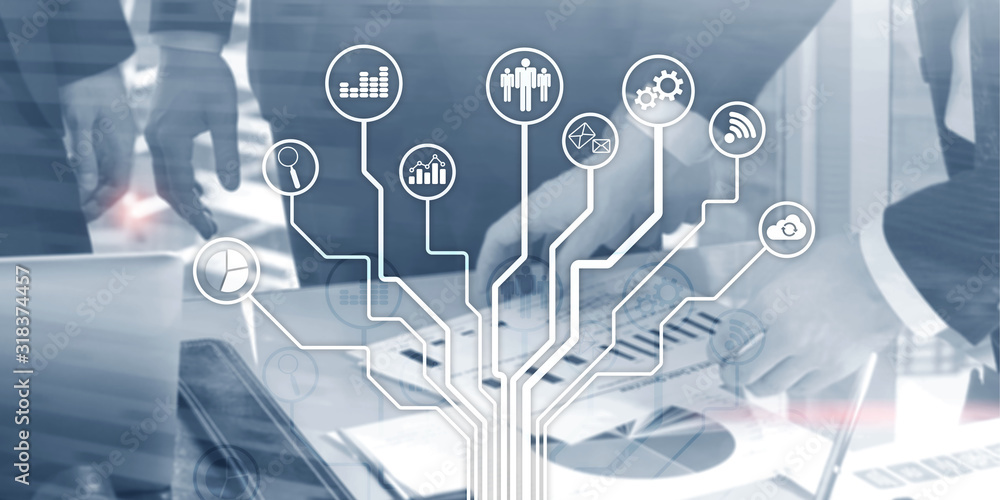 Poster financial business technology using internet freedom life concept. applications icons on blurred bac