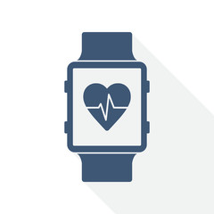 Smart watch flat design vector icon, smartwatch, cardio, heart rate illustration