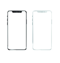 Smartphone mockup. New black frameless smartphone mockup with white screen. Isolated on white  background.