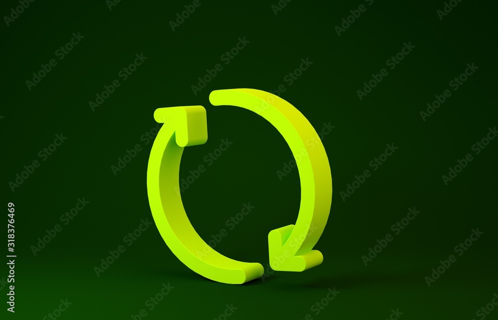 Poster yellow refresh icon isolated on green background. reload symbol. rotation arrows in a circle sign. m