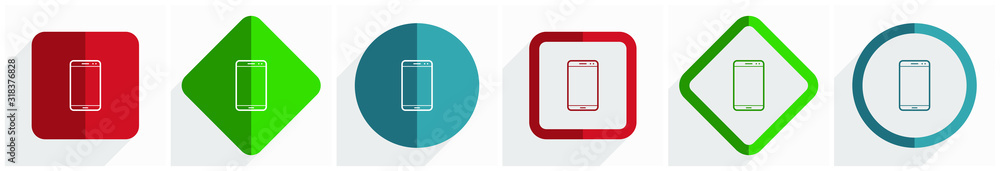 Aufkleber Smartphone, mobile phone  icon set, flat design vector illustration in 6 options for webdesign and mobile applications in eps 10