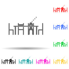 Sitting to early, company multi color style icon. Simple glyph, flat vector of people sitting icons for ui and ux, website or mobile application
