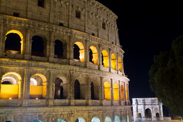 Fototapeta na wymiar Colosseum night view, Rome landmark, Italy