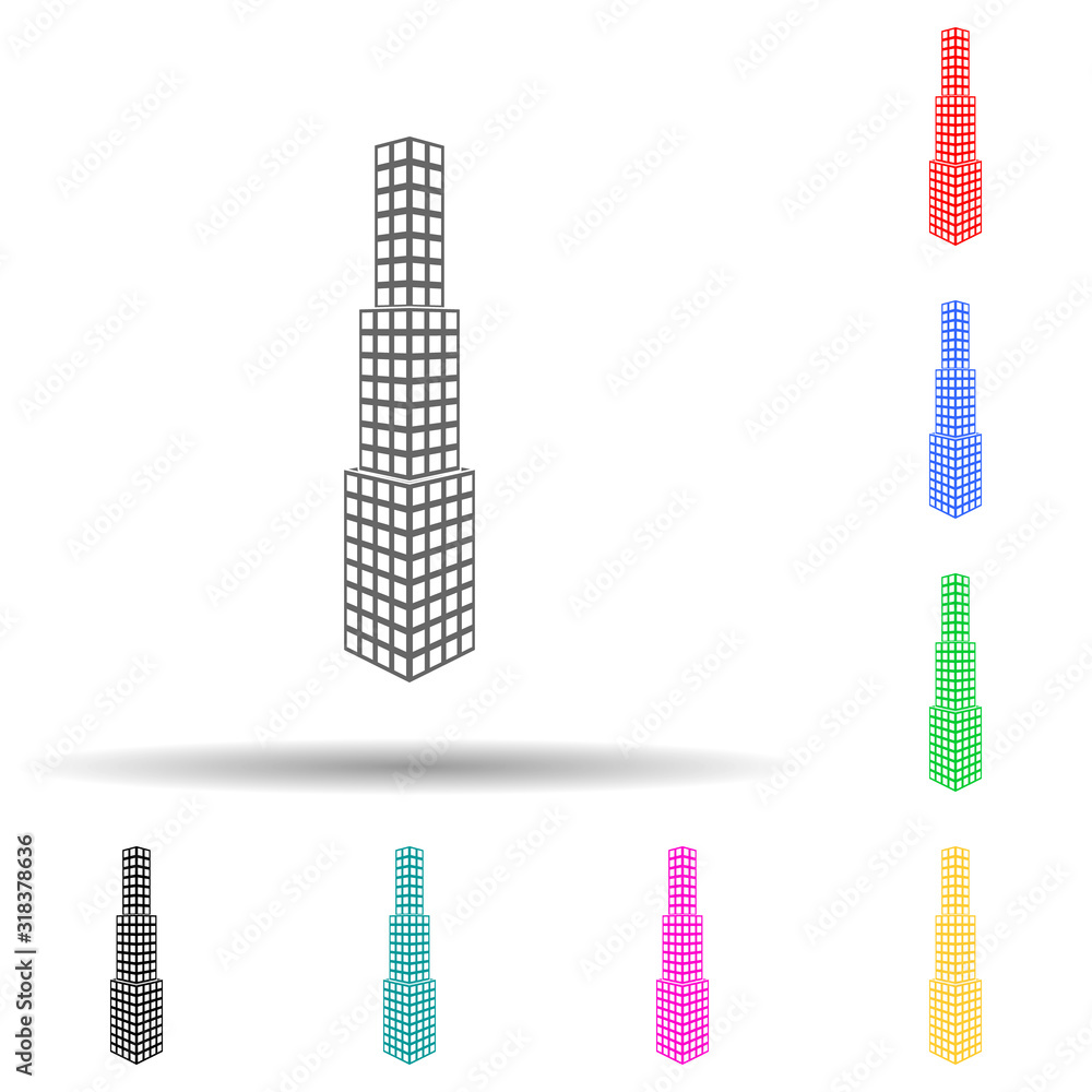 Poster illustration of 3 d office building multi color style icon. simple glyph, flat vector of 3d building
