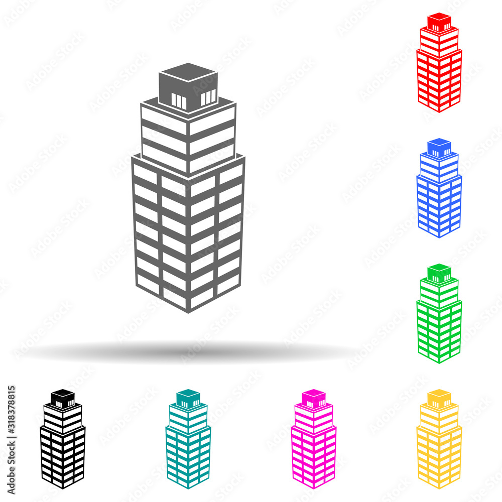 Poster illustration of 3d office building multi color style icon. simple glyph, flat vector of 3d building 
