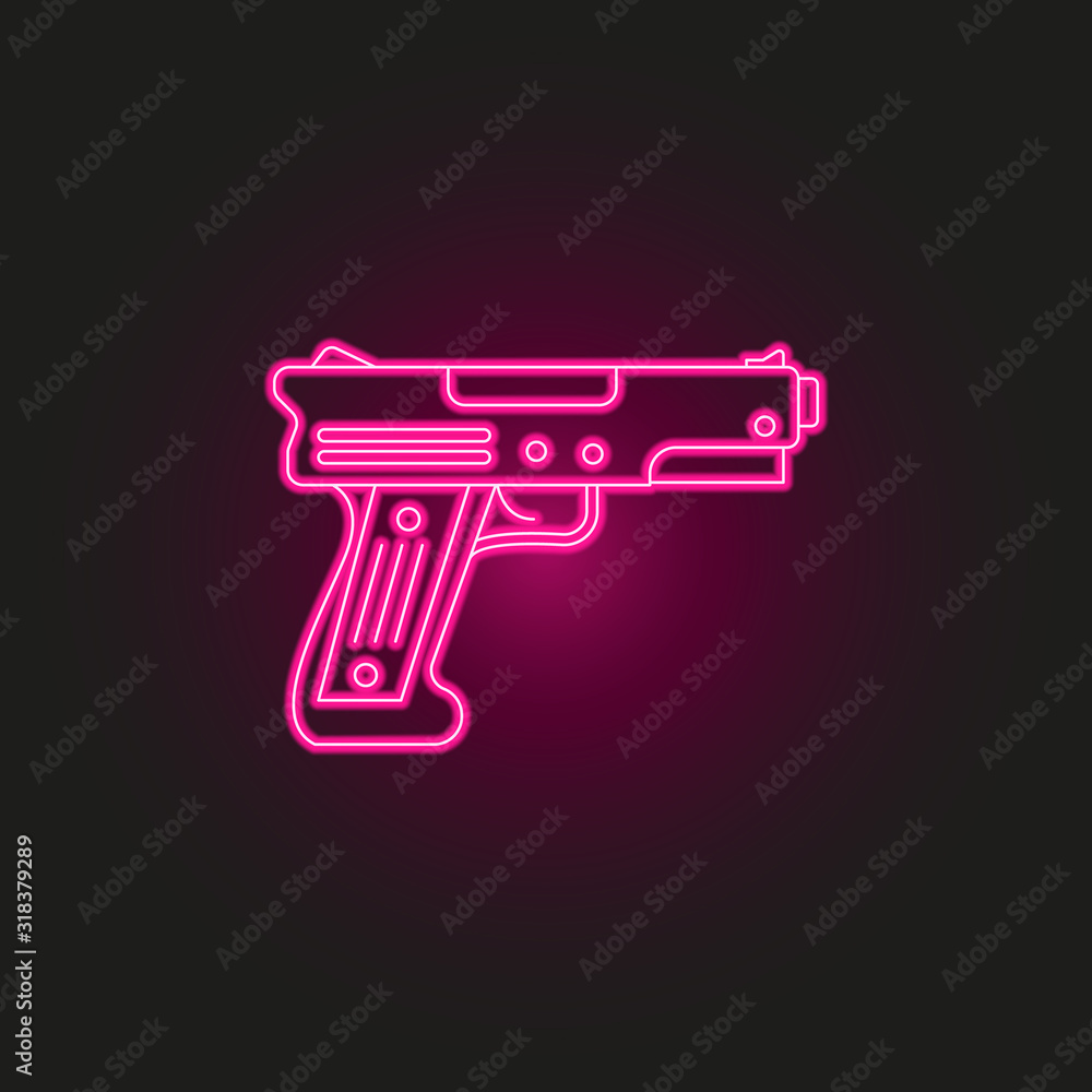 Poster pistol neon style icon. simple thin line, outline vector of army icons for ui and ux, website or mob