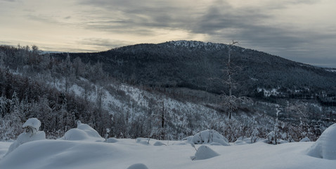 Velka Raca hill in winter Kysucke Beskydy mountains on slovakian - polish borders