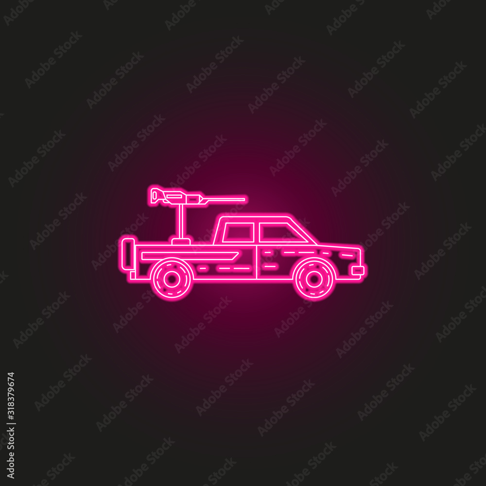 Poster military pickup neon style icon. simple thin line, outline vector of army icons for ui and ux, websi