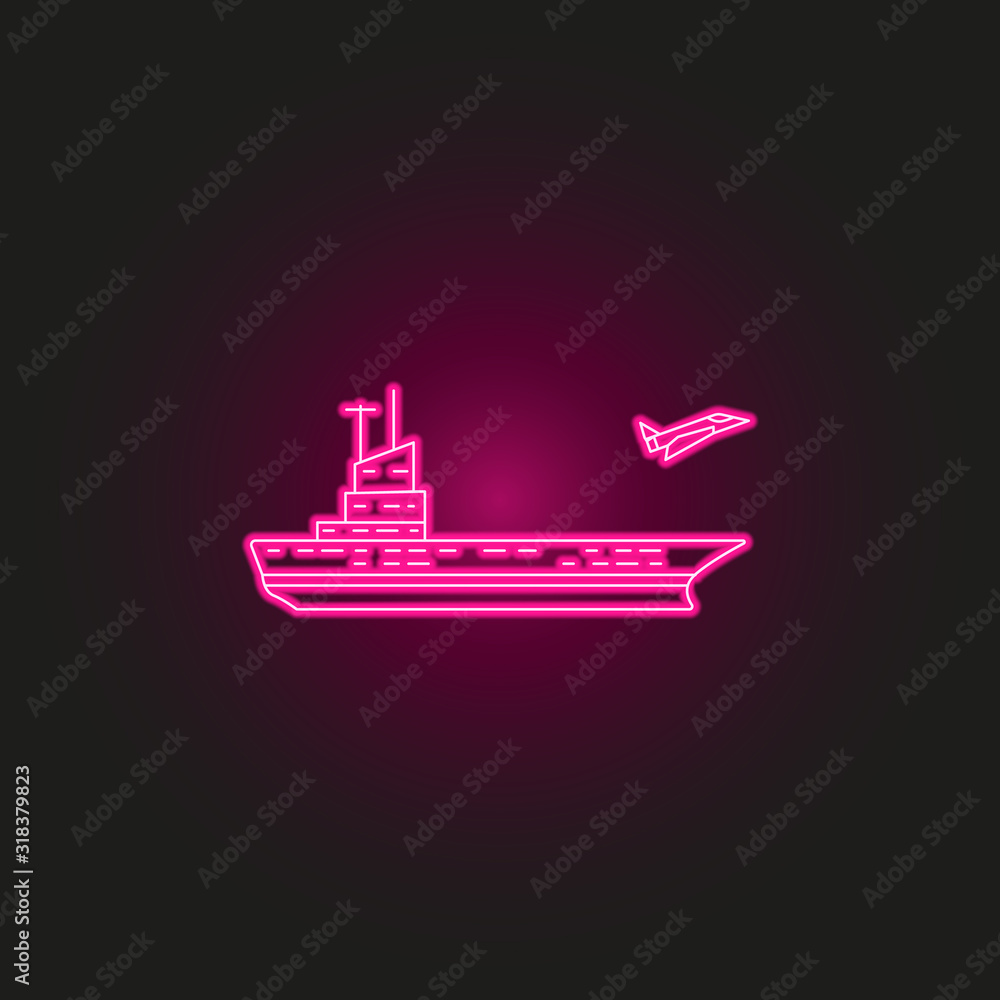 Poster aircraft carrier neon style icon. simple thin line, outline vector of army icons for ui and ux, webs