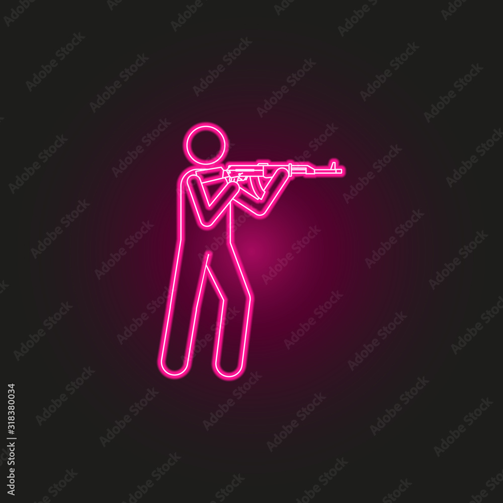 Poster military with automatic weapons neon style icon. simple thin line, outline vector of army icons for 