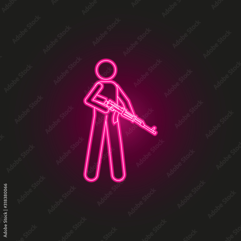 Poster the military keeps a gun neon style icon. simple thin line, outline vector of army icons for ui and 