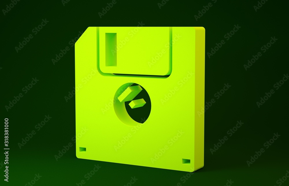 Poster yellow floppy disk for computer data storage icon isolated on green background. diskette sign. minim