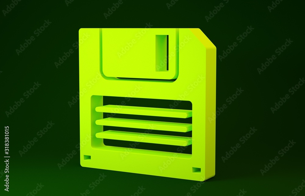 Poster yellow floppy disk for computer data storage icon isolated on green background. diskette sign. minim